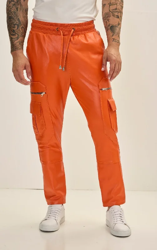 Youthful Men's Genuine Leather Destination Joggers - Orange