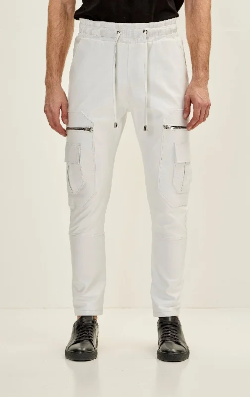 Elegant And Simple Men's Genuine Leather Destination Joggers - White