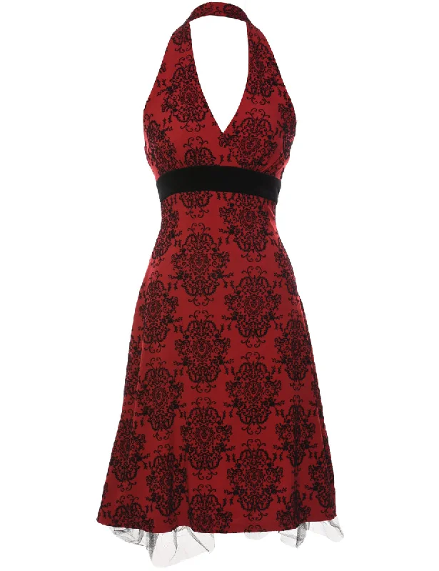 Sports Series Devore Design Maroon & Black Evening Dress - XS