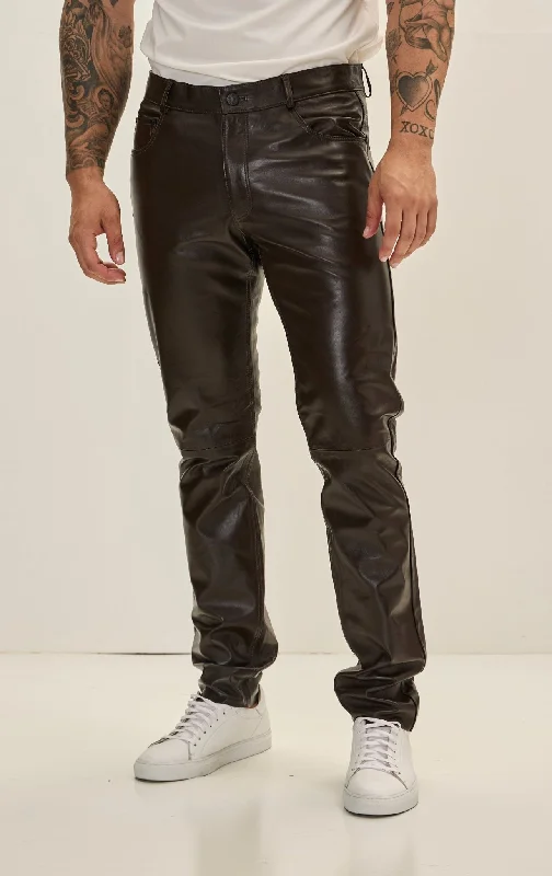 Chic Outfits Genuine Lambskin Leather Pants - Dark Brown