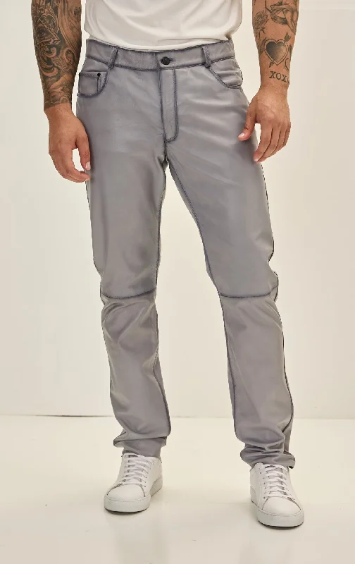 Cozy Chic Trends Genuine Lambskin Leather Pants - Grey Tint