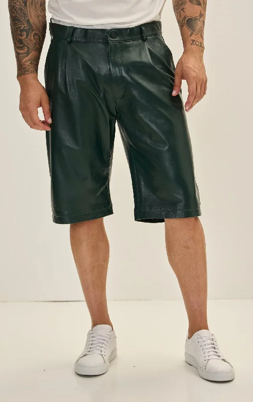 Cozy Essentials Wear Genuine Lambskin Leather Shorts - Green