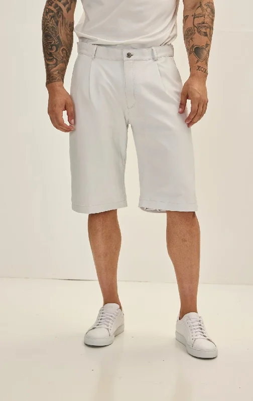 Hooded design Genuine Lambskin Leather Shorts - White