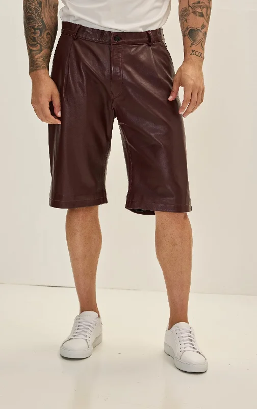 Versatile Items Genuine Lambskin Leather Shorts - Burgundy
