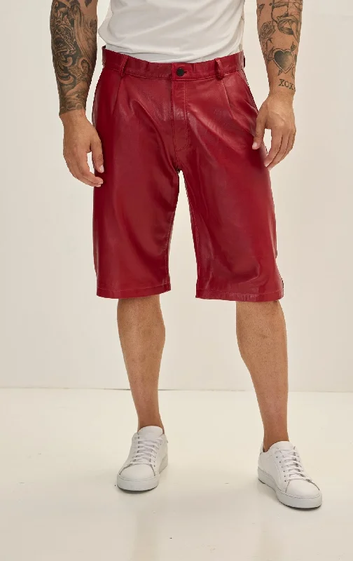 Outdoor Trend Genuine Lambskin Leather Shorts - Red