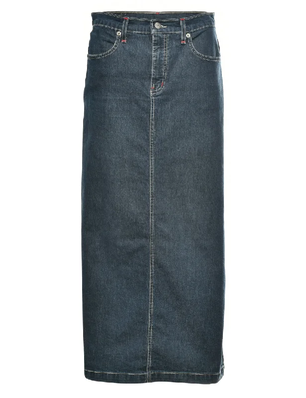 Playful Style Dark Wash Maxi Style Denim Skirt - M