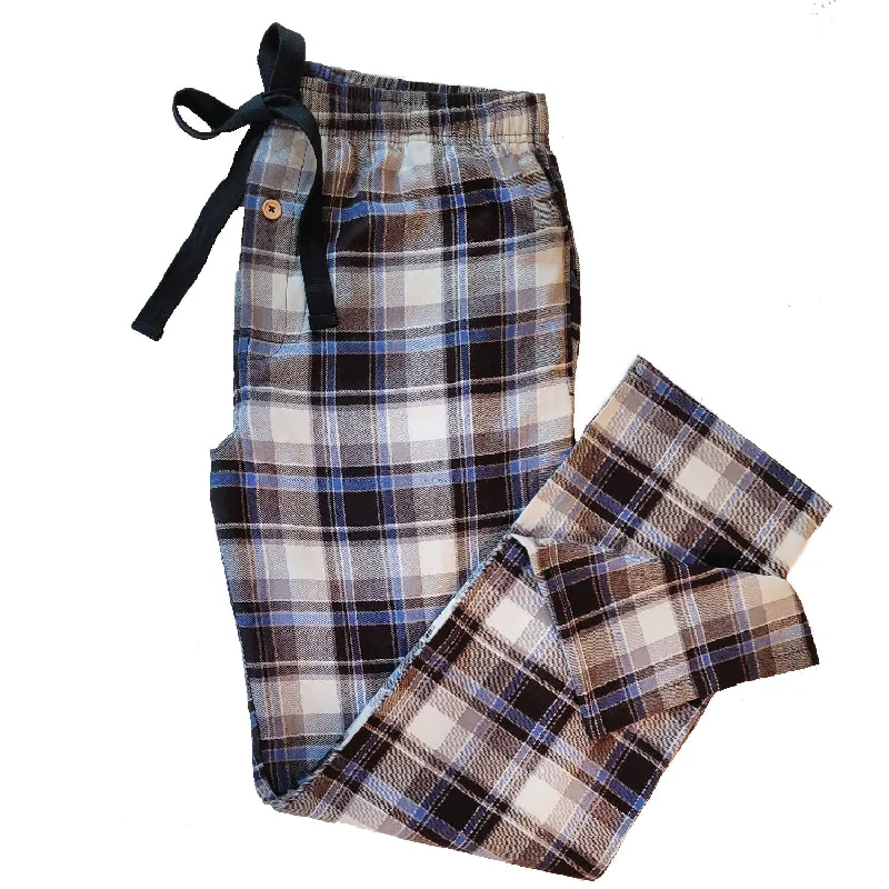 Unique Design Men's Flannel Lounge Pant / Brown With Wedgewood Blue Accent