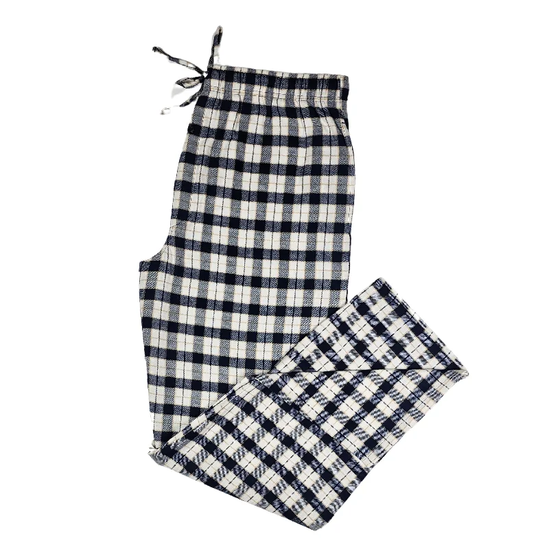 Elegant And Noble Men's Flannel Lounge Pant / Small Cream and Navy with Gold Accent