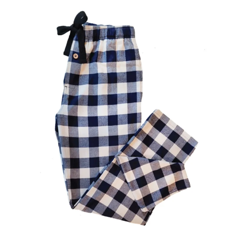 Simple Solid Color Men's Flannel Lounge Pant / Navy and Cream Buffalo Check