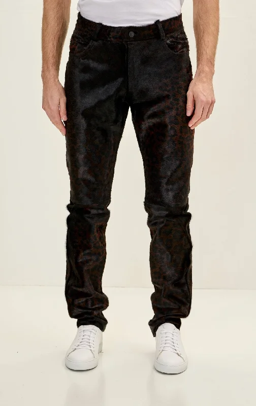 Light And Breathable Men's Genuine Calf Hair Leather Pants - Black