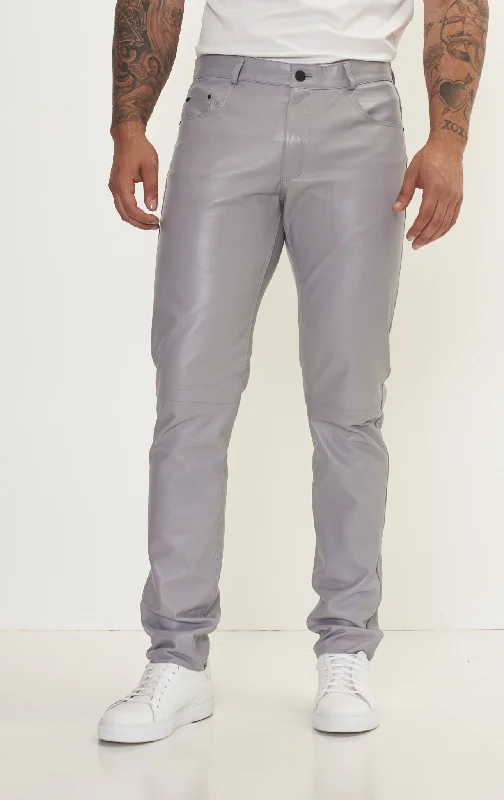 Simple Chic Genuine Lambskin Leather Pants - GREY