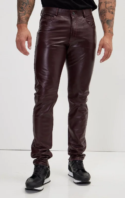 Comfortable Tops Genuine Lambskin Leather Pants - Wine