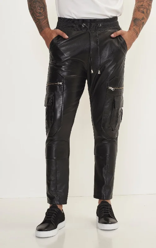 Casual Comfort Men's Genuine Leather Destination Joggers - Black