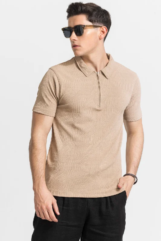 Beige Textured Polo T-Shirt