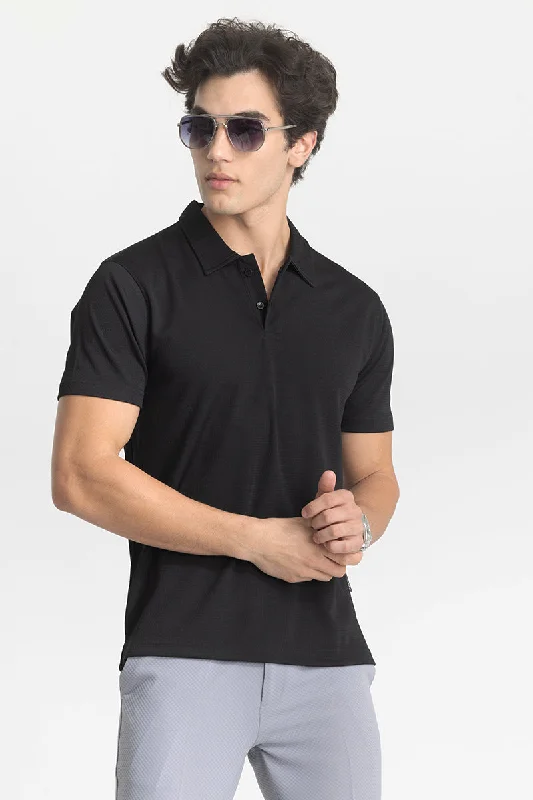 Black Textured Polo T-Shirt