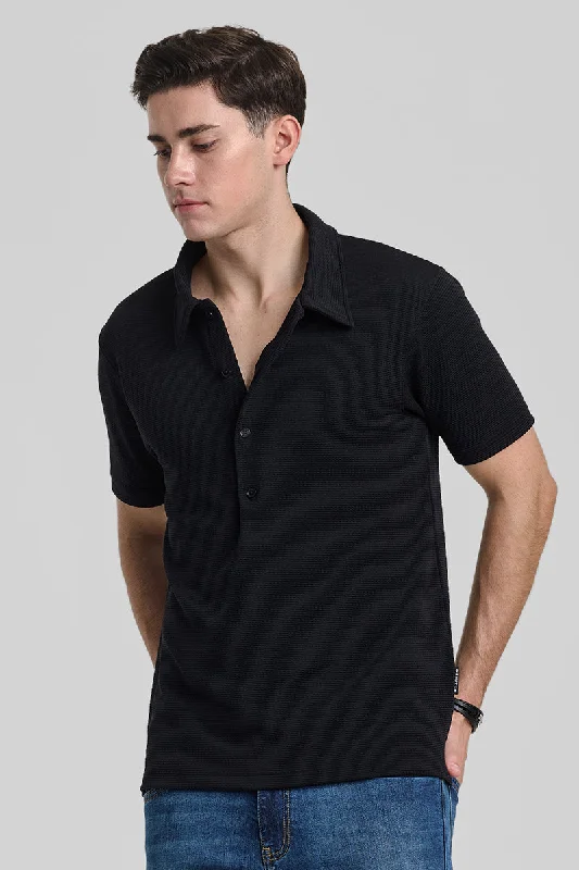 Black Textured Polo T-Shirt