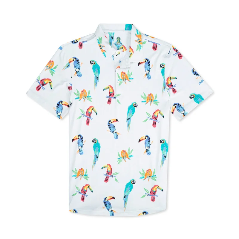 Simple Looks Chubbies The Birds Of Polodise Performance Polo Shirt - Optic White - Pattern Base (Includes Plaids) Simple Looks Chubbies The Birds Of Polodise Performance Polo Shirt - Optic White - Pattern Base (Includes Plaids)