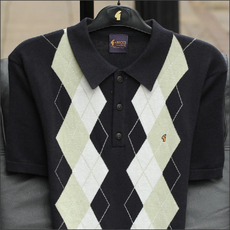 Nightclub Style Gabicci M08 Navy Patterned Polo Top^