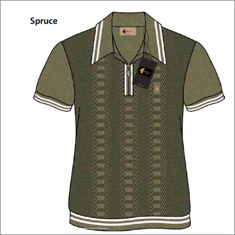 Simple Solid Color Gabicci Vintage V52GM08 Spruce Pattern Polo Top^