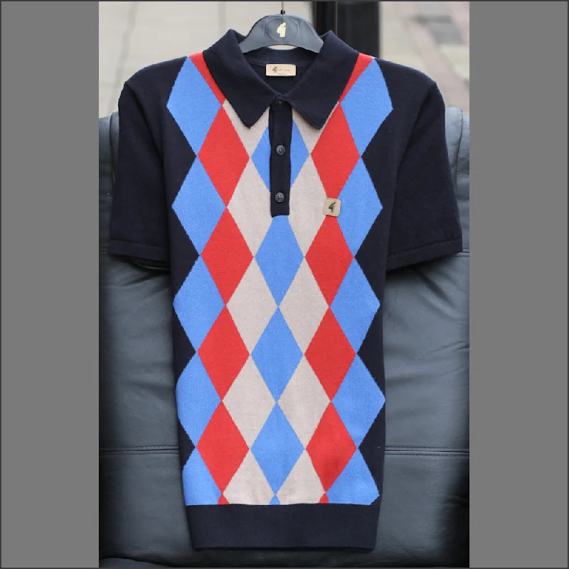 Luxury Temperament Gabicci Vintage Pablo Navy Pattern Polo Top^