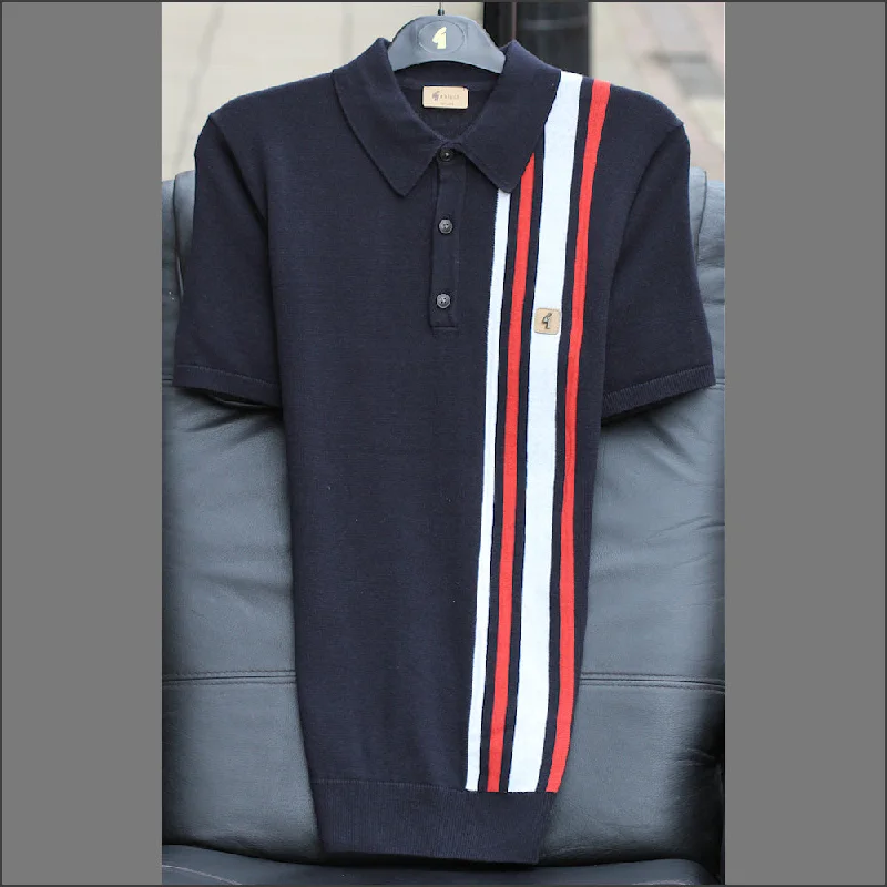 Diamond Series Gabicci Vintage Soda Navy Pattern Polo Top^