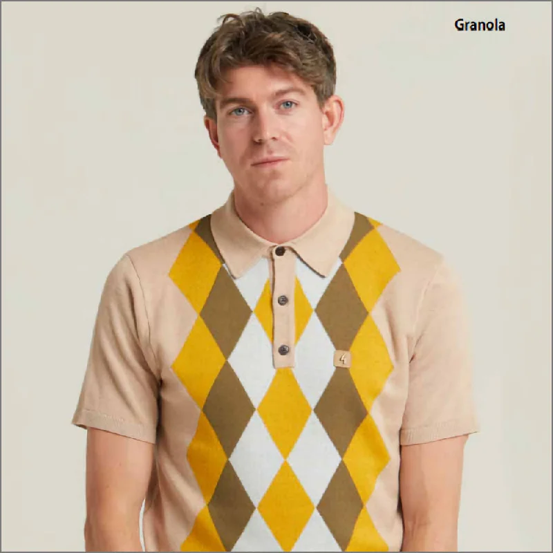 Designer Style Gabicci Vintage Pablo Granola Pattern Polo Top^