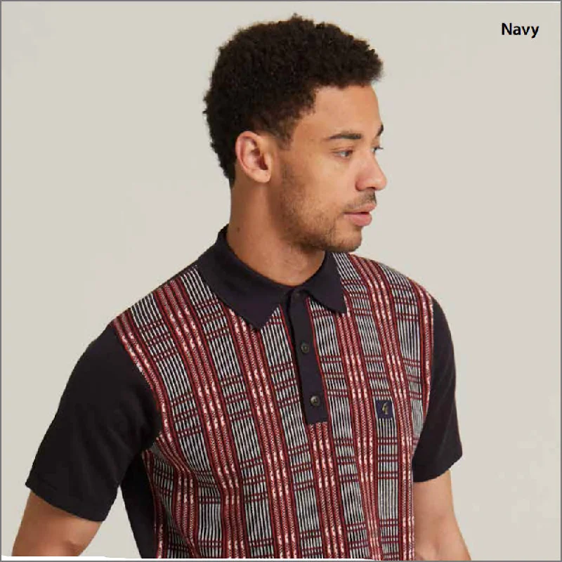 Sexy Fun Gabicci Vintage Enrico Navy Pattern Polo Top^