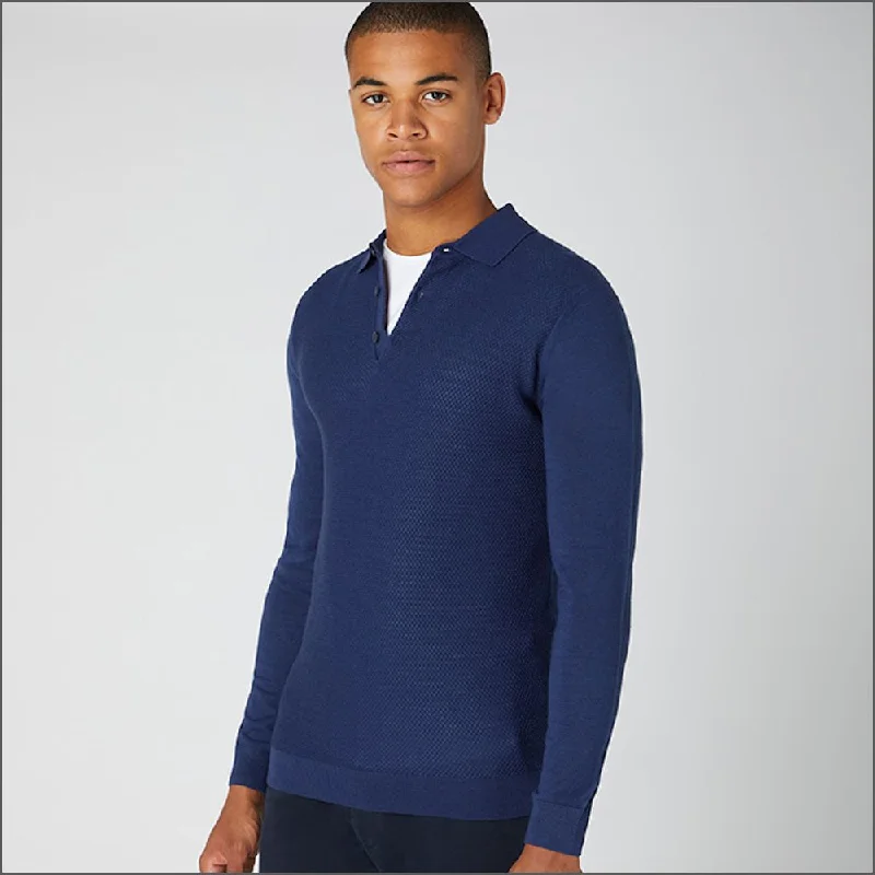 Double-sided Wear Reums Uomo Dark Blue Slim Fit Merino Wool-Blend Long Sleeve Knitted Polo>> Double-sided Wear Reums Uomo Dark Blue Slim Fit Merino Wool-Blend Long Sleeve Knitted Polo>>