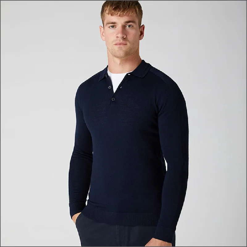 British Fashion Reums Uomo Slim Fit Merino Wool-Blend NavyPolo>>