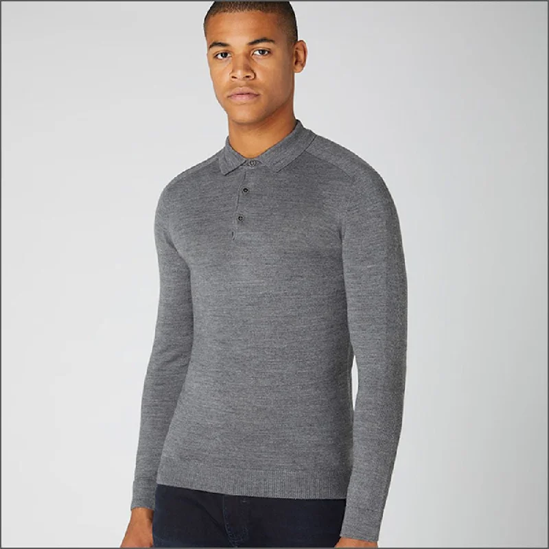 European And American Style Reums Uomo Slim Fit Merino Wool-Blend Grey Polo^