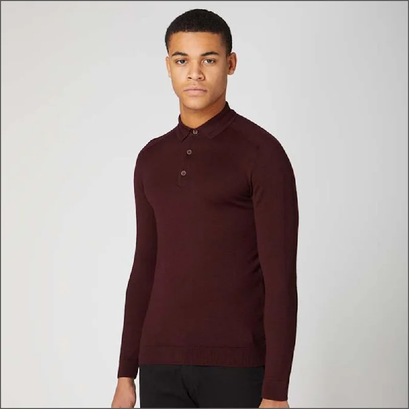 Embroidered Letters Reums Uomo Slim Fit Merino Wool-Blend Wine Polo>>
