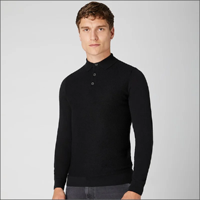 Street Charm Reums Uomo Black Slim Fit Merino Wool-Blend Long Sleeve knitted Polo>> Street Charm Reums Uomo Black Slim Fit Merino Wool-Blend Long Sleeve knitted Polo>>