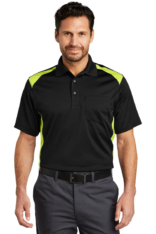 Comfortable Mind CornerStone Mens Select Moisture Wicking Short Sleeve Polo Shirt w/ Pocket - Black/Shock Green Comfortable Mind CornerStone Mens Select Moisture Wicking Short Sleeve Polo Shirt w/ Pocket - Black/Shock Green