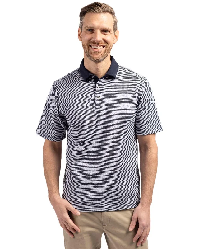 Cutter & Buck Virtue Eco Pique Micro Stripe Recycle Polo Navy Blue/White