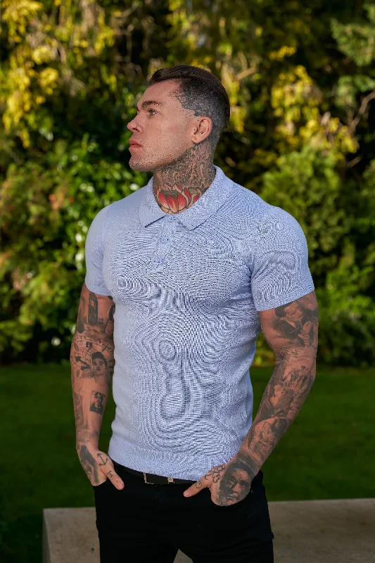 Father Sons Classic Pale Blue Knitted Polo Jumper Short Sleeve With Tonal FS Embroidery- FSN146