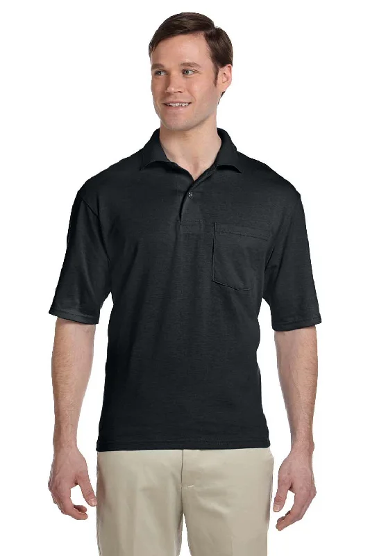 Easy Style Jerzees Mens SpotShield Stain Resistant Short Sleeve Polo Shirt w/ Pocket - Black Easy Style Jerzees Mens SpotShield Stain Resistant Short Sleeve Polo Shirt w/ Pocket - Black