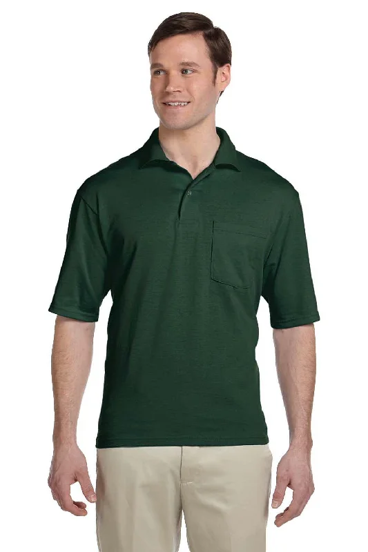 Relaxed Style Jerzees Mens SpotShield Stain Resistant Short Sleeve Polo Shirt w/ Pocket - Forest Green Relaxed Style Jerzees Mens SpotShield Stain Resistant Short Sleeve Polo Shirt w/ Pocket - Forest Green