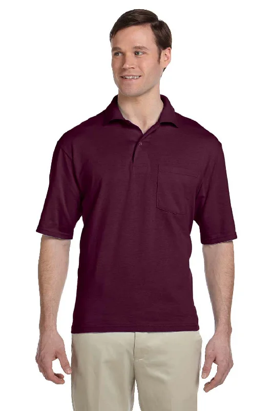 Energy Wear Jerzees Mens SpotShield Stain Resistant Short Sleeve Polo Shirt w/ Pocket - Maroon Energy Wear Jerzees Mens SpotShield Stain Resistant Short Sleeve Polo Shirt w/ Pocket - Maroon