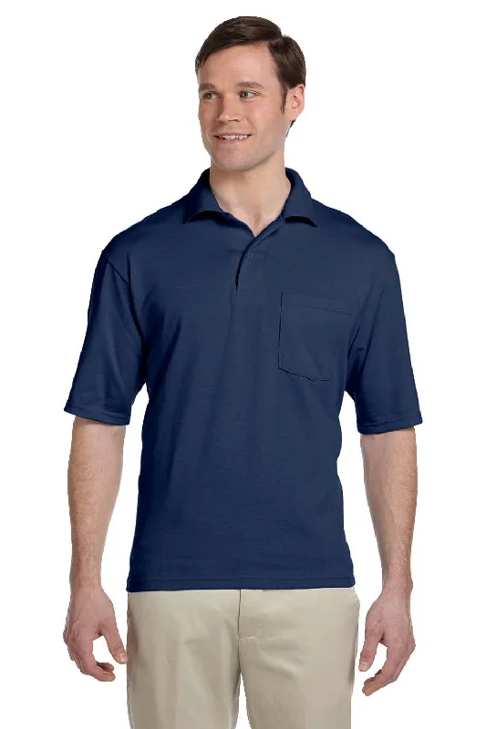 High Street Fashion Jerzees Mens SpotShield Stain Resistant Short Sleeve Polo Shirt w/ Pocket - Navy Blue High Street Fashion Jerzees Mens SpotShield Stain Resistant Short Sleeve Polo Shirt w/ Pocket - Navy Blue