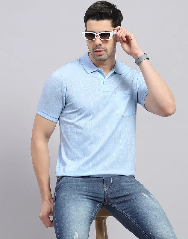 Weekend Comfort Wear Men Blue Printed Polo Collar Half Sleeve T-Shirt