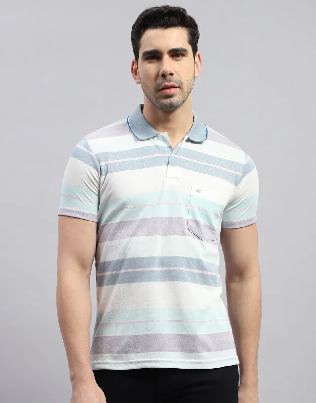 Cozy Fashions Men Blue Stripe Polo Collar Half Sleeve T-Shirt