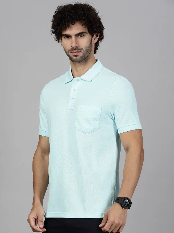 Exclusive Customization Mens Expert Polo Tshirt with Pocket Aqua Marine Blue EP32