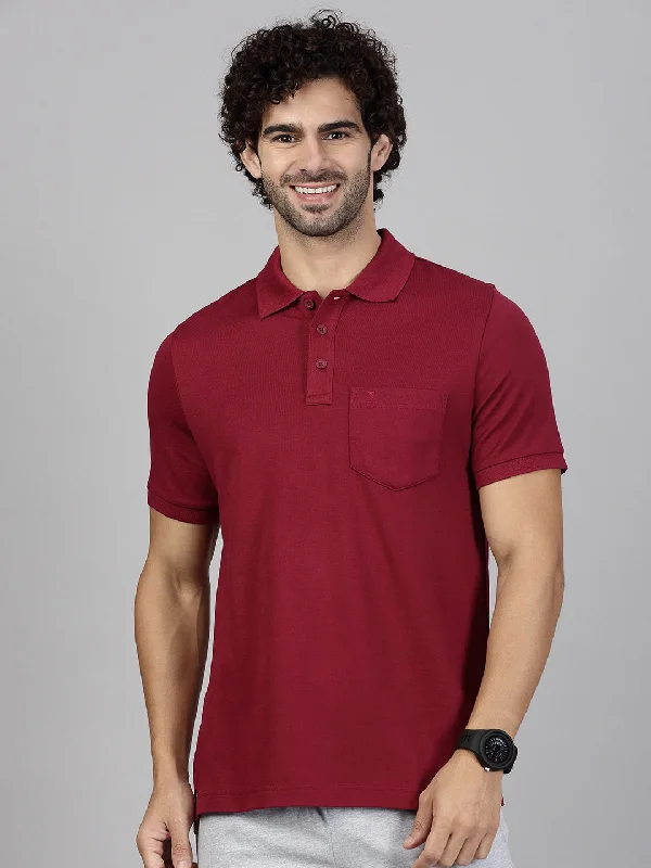 French Style Mens Expert Polo Tshirt with Pocket Maroon EP30