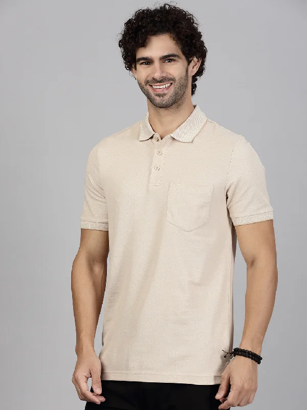 Retro Fashion Mens Expert Polo Tshirt with Pocket Beige EP31