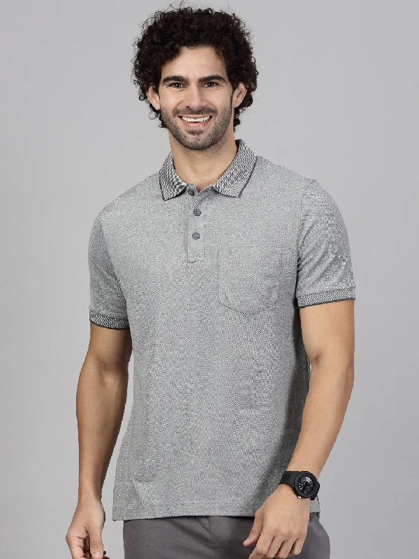 Classic And Versatile Mens Expert Polo Tshirt with Pocket Heather Grey EP36