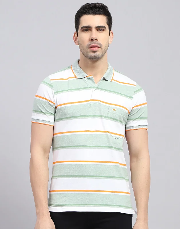 Versatile Casuals Men Green Stripe Polo Collar Half Sleeve T-Shirt