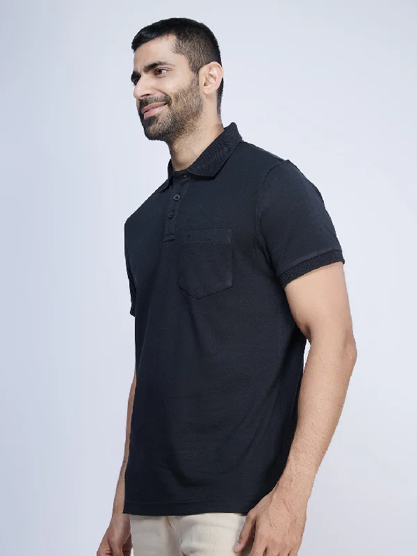 Fashionable Items Mens Liquid Polo T-Shirt with Pocket Black