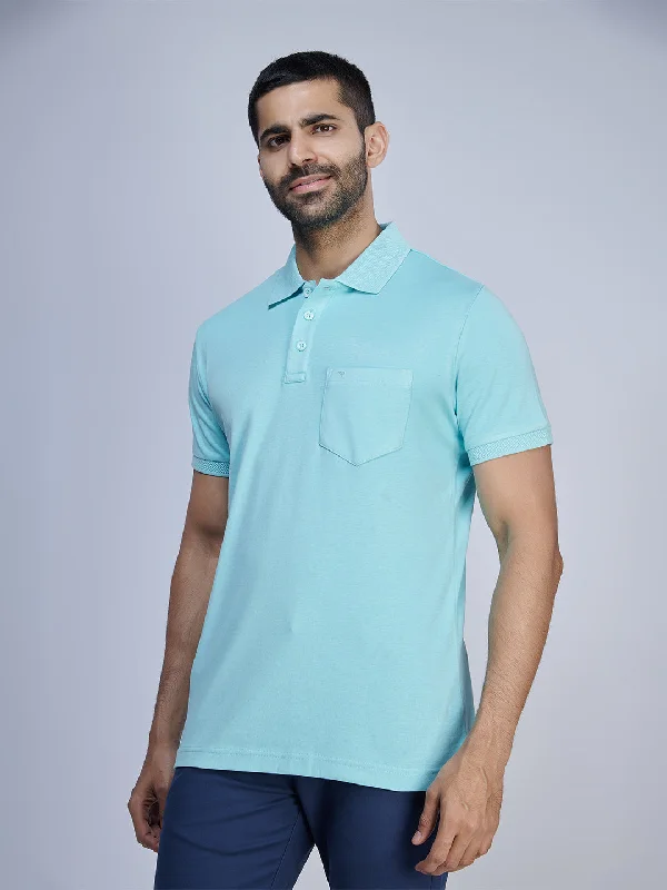 Versatile Items Mens Liquid Polo T-Shirt with Pocket Aqua