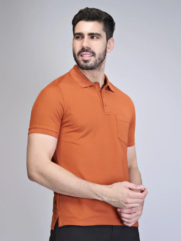 Age-reducing Style Mens Expert Polo Tshirt with Pocket Burnt Orange EP23