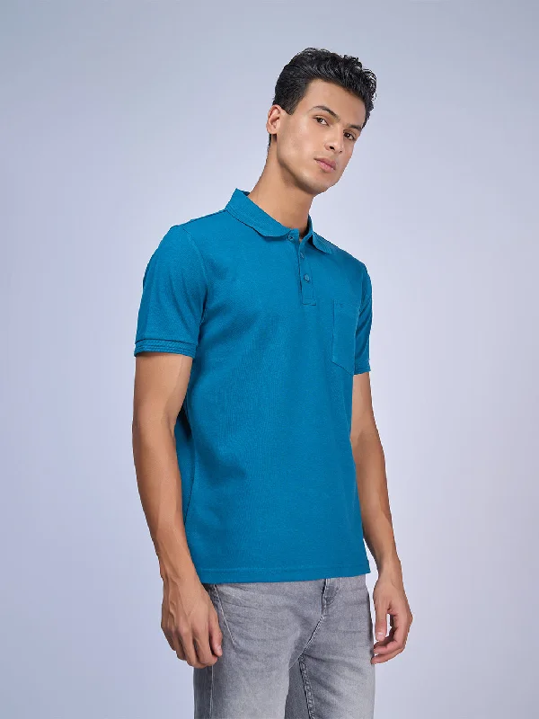 Luxury Style Mens Liquid Polo T-Shirt with Pocket Blue Metalic